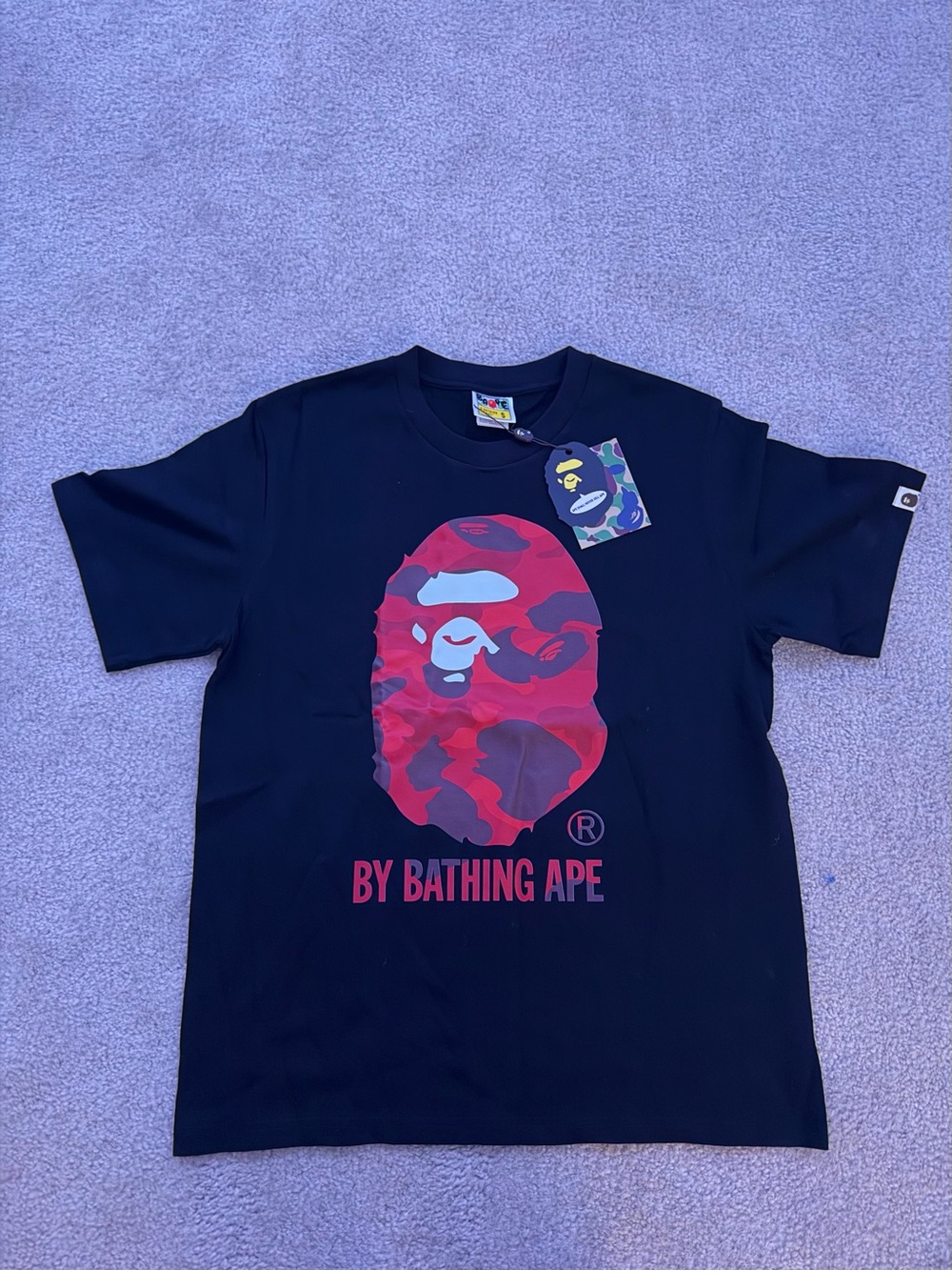 BAPE Black Tee with Red Camo Ape Graphic